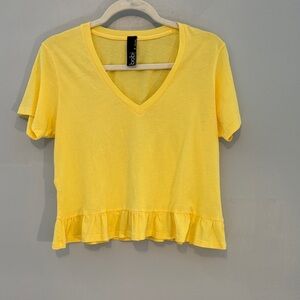 bobi Bright Yellow V-Neck Ruffle Hem Tee